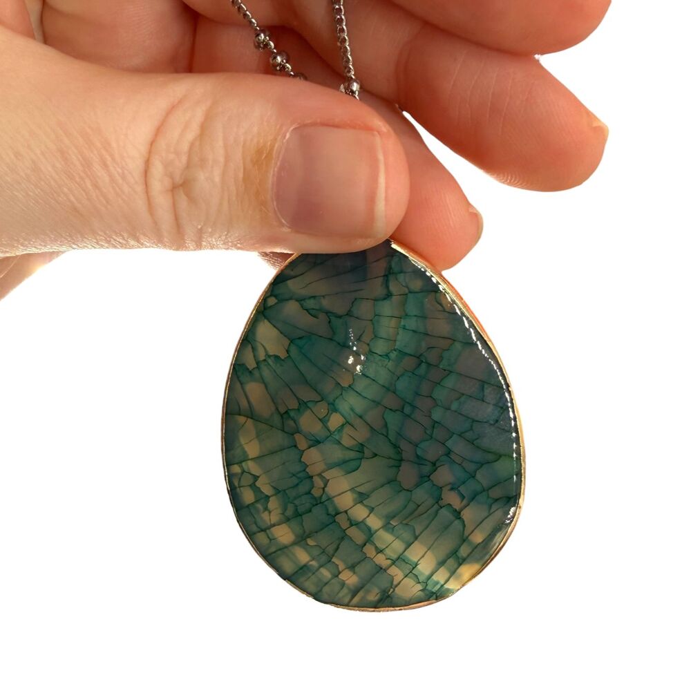 J Jill Green Agate Pendant Necklace Oval Beaded Autumn Stones Adjustable Earthy - Picture 6 of 12